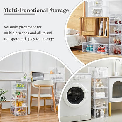 LXLXXL Storage Bins with Lids, 9 Pack Plastic Storage Containers with Magnetic Door, 19 Qt Stackable Clear Storage Box for Home, Office Organizing