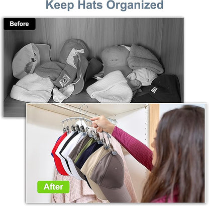 Yecuip Hat Hangers for Closet, Metal Hat Organizer for Baseball Caps 2 Pack Door Hat Racks for Baseball Caps w/ 10 Large Clips, Baseball Cap Hangers for Closet Storage, Fits All Caps