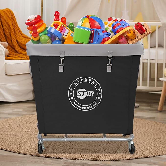 STORAGE MANIAC Commercial Laundry Hamper with Heavy Duty Steel Frame, 320 L Industrial Laundry Basket Cart with Wheels for Hotel, Home, Laundry Room, 31.7''L x 19.3''W x 30.91''H, Large Black
