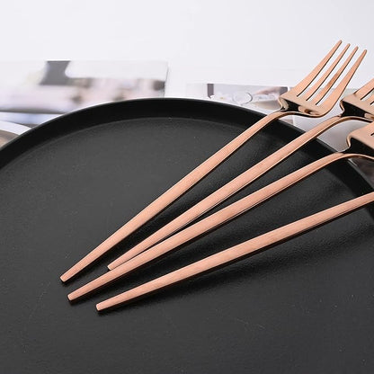24 Piece Hanging Flatware Set, Stainless Steel Family Kitchen Utensil Set with Rack, Cutlery set for 6 with Holder, Silverware Sets with Holder, Hanging flatware set, Mirror Finish(Copper)