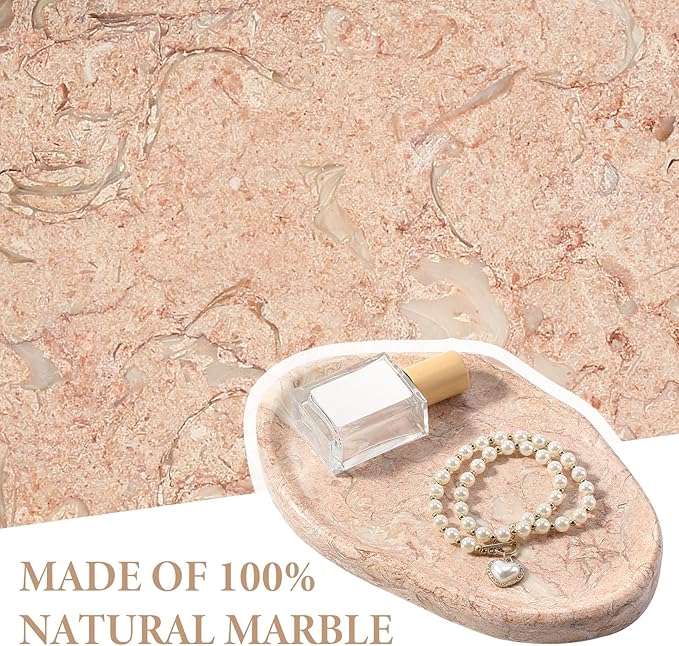 Koville Luxurious Natural Pink Marble Vanity Tray, Cloud Shape Serving Stone Key Tray for Home Decor, 10" x 7" Marble Storage Trays for Bathroom, Stone Plate Holder for Perfume, Candle and Jewelry