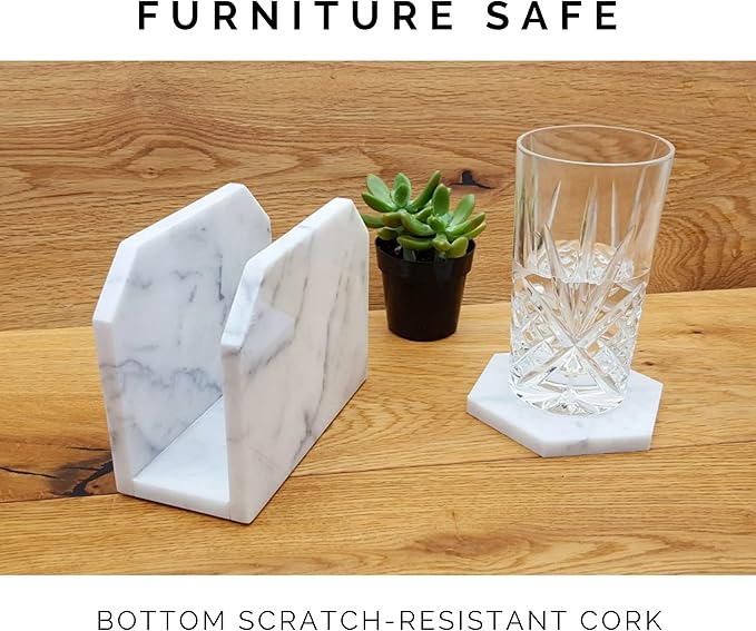 Marble Napkin Holder Natural Carrara White Stone Vertical Upright Stand Up Sturdy Modern Organizer for Kitchen Table Decor