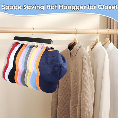 Dntorx Hat Hangers for Closet, 2 Pack Hat Organizer for Baseball Caps with 14 Hooks Space Saving Hat Racks Ball Caps Hat Holder Organizer Tie Belt Hanger for Closet Storage Solution (Black)