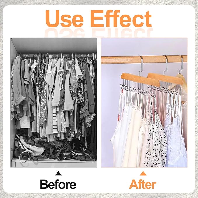 2Pcs Anti Slip Multi Hook Coat Racks,Bra Hangers for Closet Organizer with 8 Hooks 360 °Swivel Belt Hanger for Closet for Belt, Tie, Tank Top, Bra, Scarf (Beige)