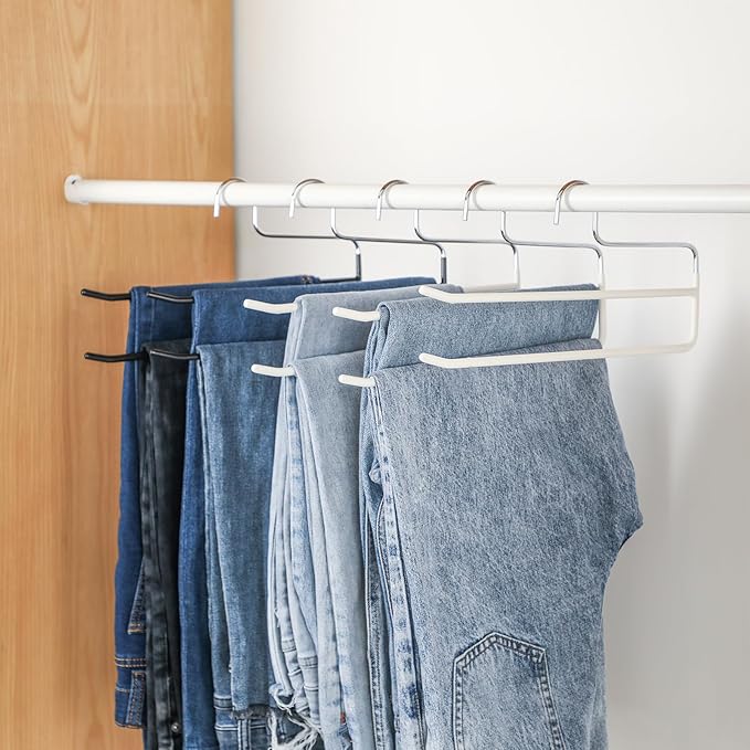 SHIMOYAMA Pants Hangers, 5 Pack, Double Rod Pant Hanger for Jeans, Space-Saving Slack Hangers, Trouser Hangers, Black