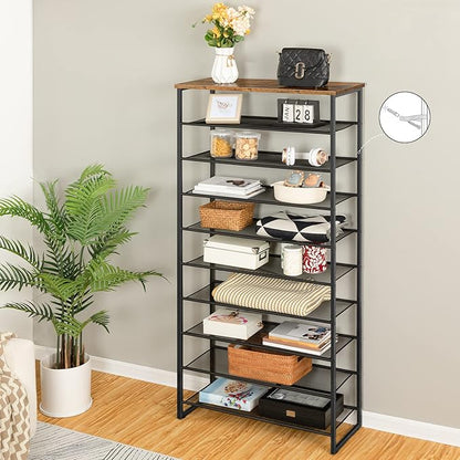 HOOBRO 10-Tier Shoe Rack for Entryway, 29.5" L Shoe Storage Organizer, Large Capacity Shoe Shelf for Closet, Front Door Entrance, Hallway, Holds 36-40 Pairs of Shoes, Rustic Brown and Black BF107XJ01