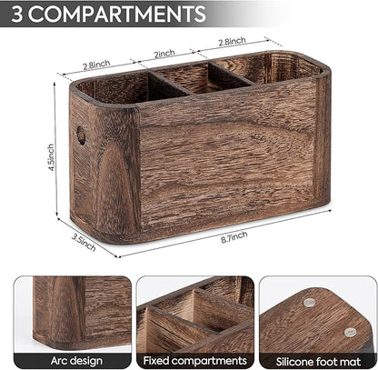VIVIRBIEN Wooden Silverware Holder for Countertop, Kitchen Utensil Caddy with 3 Compartments, Cutlery Storage Organizer Countertop, Flatware Organizer for Party, Spoon, Fork Holder
