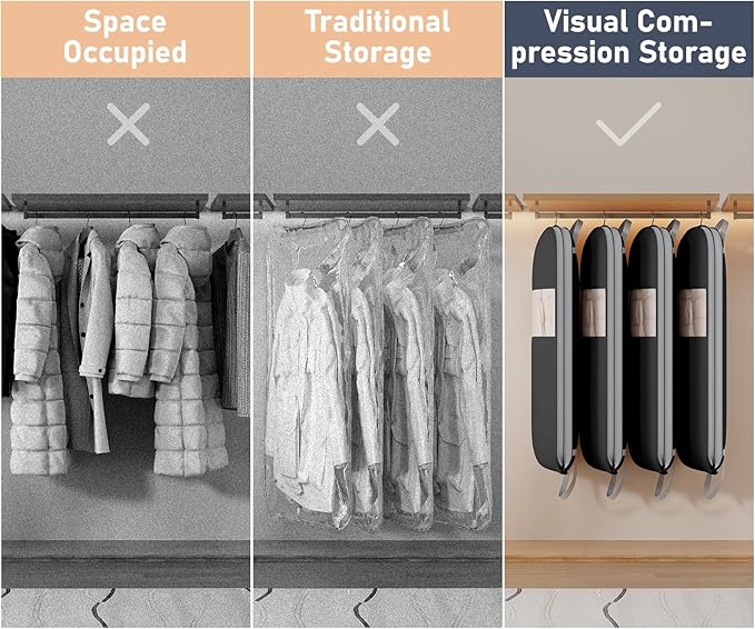 DIMJ 2 Pack 43" Space Saving Garment Bags for Hanging Clothes With Compression Zipper Carry Handles and Window, Washable Suit Bag for Dress, Clothes, Coats, Down Jacket, Closet, Moving, Travel