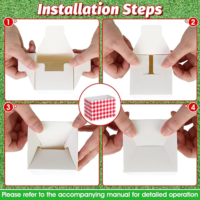 2PCS Red Gingham Utensil Holder Paper Utensil Caddy for Gingham Party Supplies Disposable Cutlery Holder with Handles Party Favors Cutlery Caddy for Red and White Checkered Birthday Decorations