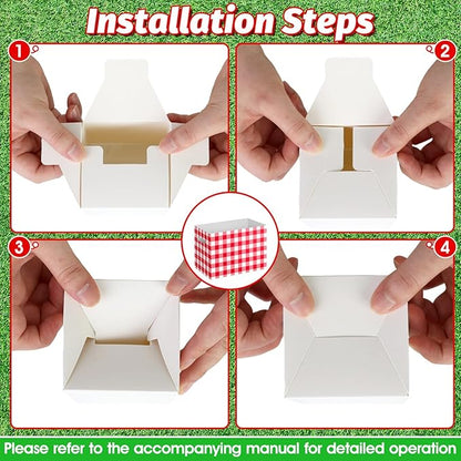 2PCS Red Gingham Utensil Holder Paper Utensil Caddy for Gingham Party Supplies Disposable Cutlery Holder with Handles Party Favors Cutlery Caddy for Red and White Checkered Birthday Decorations