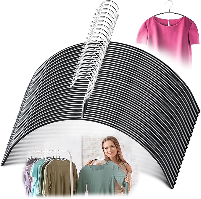 Clothes Hangers - 20 Pack, Black - Solid Premium Steel Iron Clothing & Sweater Hangers - Non-Slip No Shoulder Bumps with Grippy Coating - Sleek, Slim & Rounded - Space Saving Solution - by Zoe Deco