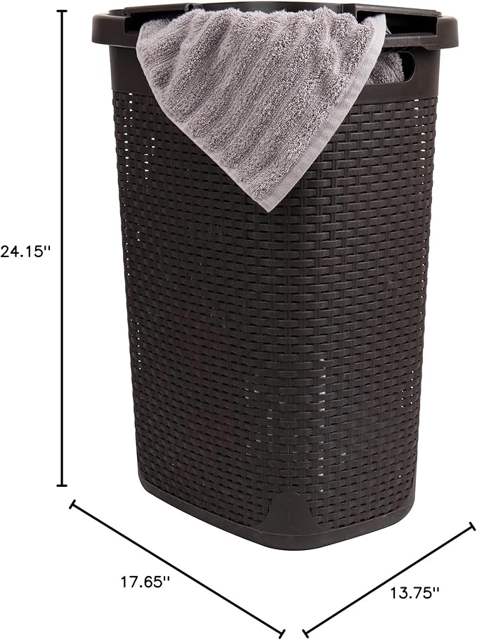 Mind Reader Slim Laundry Hamper with Lid, 60L Tall Clothes Basket, Narrow Tapered Design for Bathrooms, Closets and Laundry Rooms, Plastic, 2 Pack, Brown