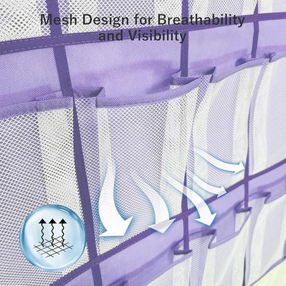 F-color 16-Pocket Hanging Organizer - Over the Door Shoe Organizer, Cruise Essentials for Cabin & RV, Breathable Mesh Storage Pockets, Space Saving Hanging Storage Holder with 4 Sturdy Metal Hooks