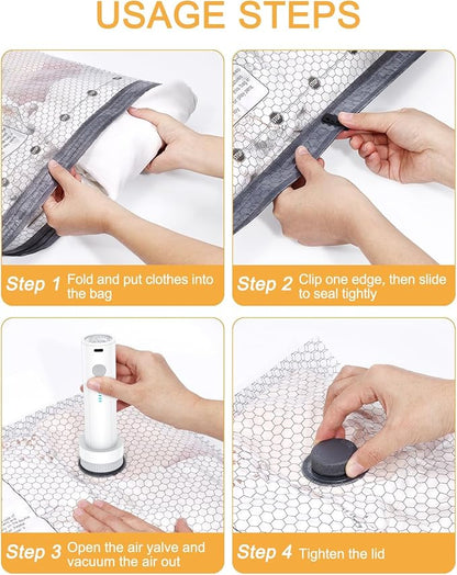 Vacuum Bags for Travel, Vacuum Seal Bags with Rechargeable Air Pump, Compression Packing Bags for Luggage and Suitcase, Space Saver Bags for Clothes and Clothing, Bedding, 6 Combo Travel Size