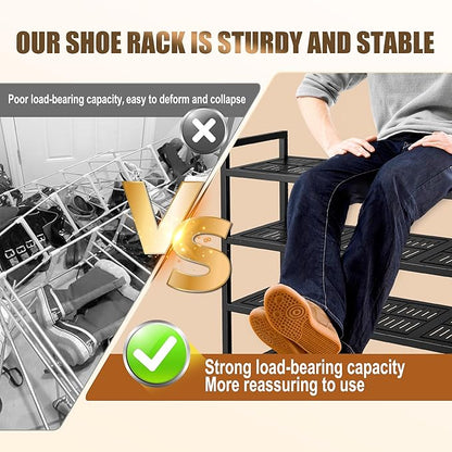 3-Tier Heavy Duty Metal Shoe Rack, 200 LBS Load Capacity, Sturdy Free Standing Shoe Storage Organizer, Holds 9-12 Pairs, 28.7" W x 9.8" D x 19.7" H Black for Entryway, Closet, Bedroom & Dorm
