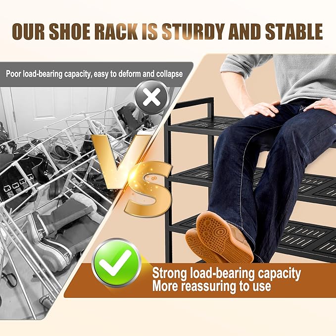 4-Tier Shoe Rack, Large Capacity Metal Free Standing Shoes Rack, Sturdy and Durable Shoe Organizer, Shoe Shelf for Closet, Entryway, Bedroom, for 24-28 Pairs, 42.1" W x 9.8" D x 27.6" H, Black