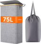 Lifewit 75L Slim Laundry Hamper with Lid, Narrow Laundry Basket with Removable Bag & Bamboo Handles, Fodable Thin Dirty Clothes Hamper for Laundry Collapsible Bin for Bathroom Bedroom Dorm, Gray