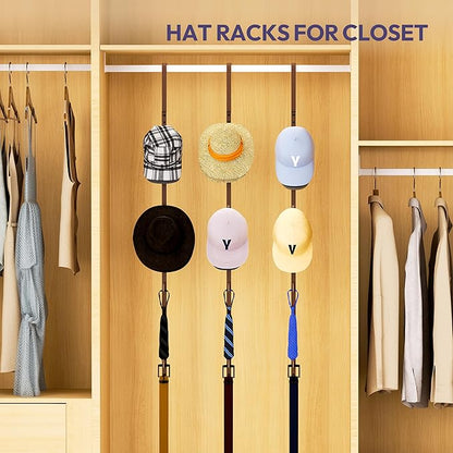 SWTYMIKI Over Door Hat Rack - 3 Packs Metal Hanging Hat Organizer with 12 Hooks Design, Baseball Cap Hanger Organizer Storage Holds up to 60 Caps for Door, Bedroom, Closet