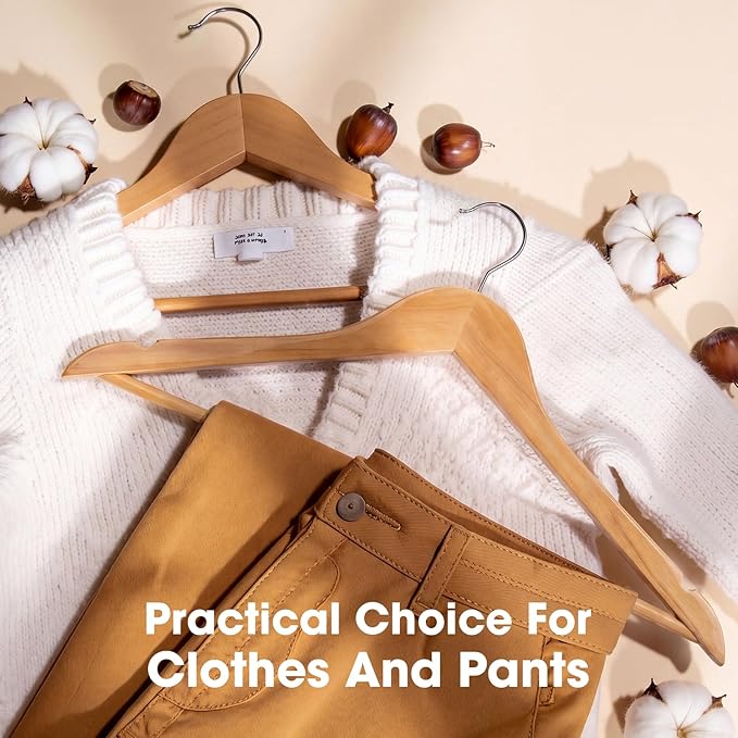 Wooden Hangers 30 Pack Solid Wood Hangers,Heavy Duty Coat Hangers for Closet, Wooden Clothes Hangers for Suits, Shirts, Pants, Jackets(Natural)