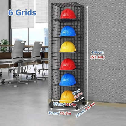 Stackable Safety Helmet Storage Boxes, Large Adjustable Hard Hat Placement Organizer Rack with Wheels for Construction Site/Garage/Workshop/Factory Helmet Display Shelf (1 * 6)