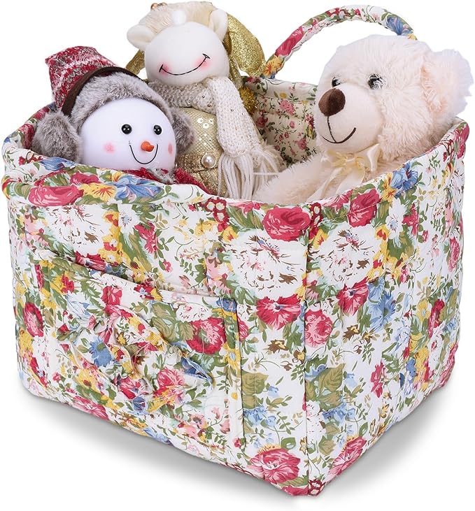 Storage Basket Boho Fabric Large Collapsible Floral Laundry Nursery Hamper Portable Folding Storage for Clothes Toys (Green)