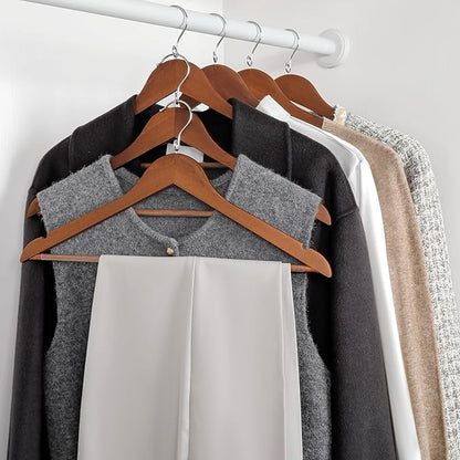 TOPIA HANGER Wooden Hangers 30 Pack, Space Saving Coat Hanger with 360° Swivel Cascading Loop Hook, Non Slip Pants Bar and Shoulder Notches for Camisole, Jacket, Suit (Walnut) -CT74WA30