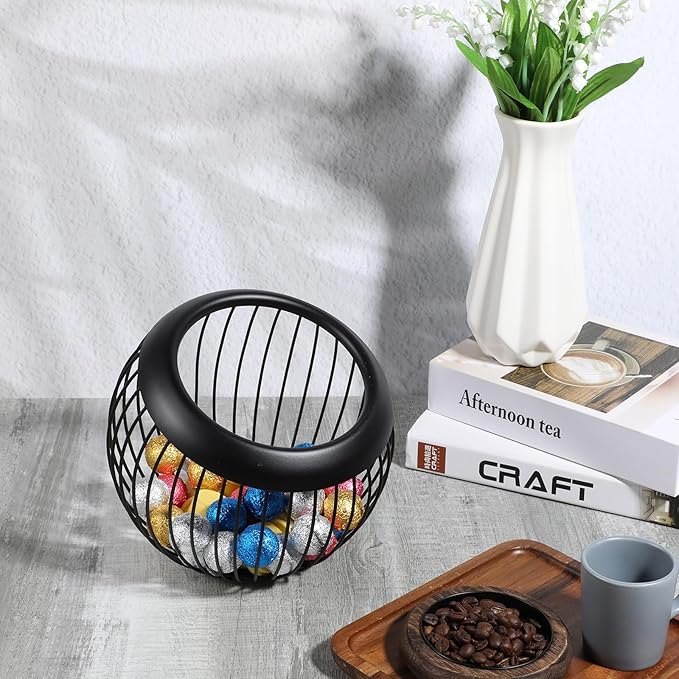 Molain Large Capacity Coffee Pod Holders Basket, Metal Espresso Pod Holder, Coffee Bar Organizer for Counter, Kcup Storage Bar Accessories (Black)