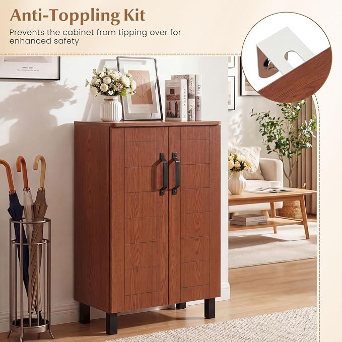 Giantex 5-Tier Shoe Storage Cabinet, Freestanding Wooden Entryway Cabinet w/Storage, 2 Doors, Removable Shelves, Shoes Rack Organizer w/Ventilation Hole for Hallway, Closet, Living Room (Brown)