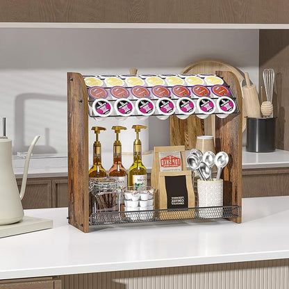 Lixple K Cup Holder - 2-Tier K Cup Organizer, Metal Coffee Pod Holder for Counter, Easy Assembly (Rustic Brown)