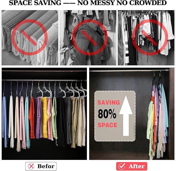 Closet Organizers and Storage, 2 Pack Pants-Hanger-Space-Saving, Velvet Clothes Organization Jeans Trousers Scarf Hangers for Pant-Rack, College-Dorm-Room Essentials for Students Girls Boys Guys
