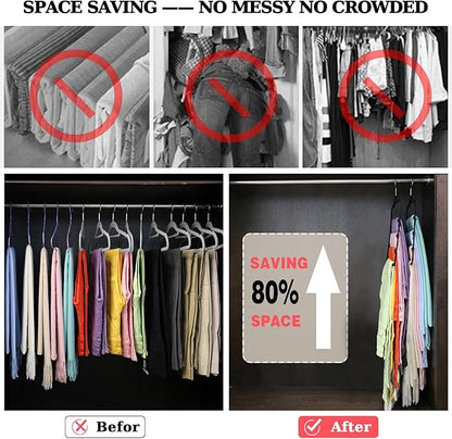 Closet Organizers and Storage, 2 Pack Pants-Hanger-Space-Saving, Velvet Clothes Organization Jeans Trousers Scarf Hangers for Pant-Rack, College-Dorm-Room Essentials for Students Girls Boys Guys
