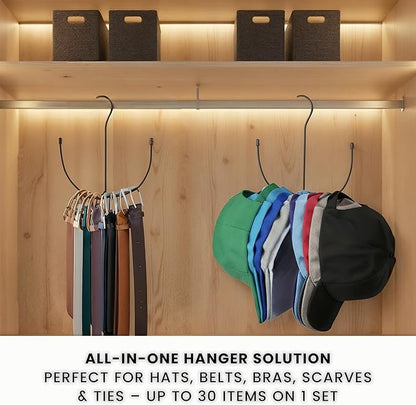 Pack of 2 - Baseball Cap Hanger | Metal Hat Hangers for Closet | Multipurpose Belt Organizer for Closet, Purse Hanger, Toy Organizer & Hat Storage Hangers | Closets Accessories Organizers