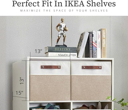 DECOMOMO Kallax Storage Cubes - 13x15x13 Storage Bins, Baskets for Organizing Shelves (Beige and White, 3-Pack)
