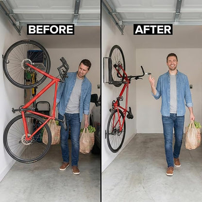Swivel Bike Wall Mount Rack, Adjustable Vertical Bicycle Hanger for Garage Storage, Heavy Duty 3mm Steel Holder Fits 24"-29" Wheels (Max 3.5" Tire), 66lbs/30kg Load Capacity for MTB Road