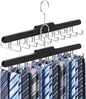 2PC Tie Rack Hanger for Closet Fitnice Upgraded Non Slip Tie Holder Organizer Space Saving with 20 Foldable Hooks Wooden Belt Hanger for Tank Tops Bras Cami Scarves,Black