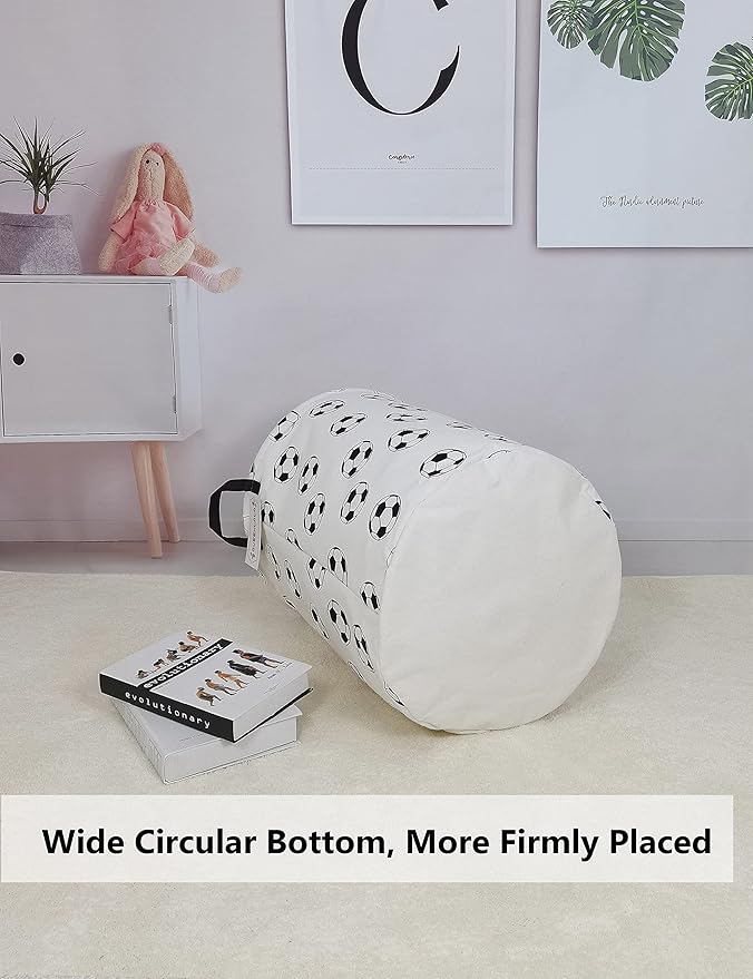 QUEENLALA Large Storage Basket,Laundry Hamper/Bathroom/Home Decor/Collapsible Round Storage Bin,Boys and Girls Hamper/Boxes/Clothing(Round-Football)