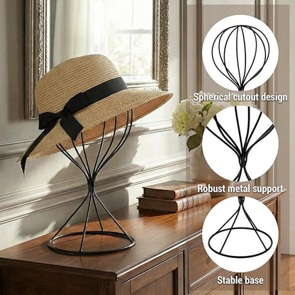 MyGift 2 Pcs Hat Holder Stand, Baseball Cap Organizer Storage, Wig Fedora Display Rack, Black Metal Wire