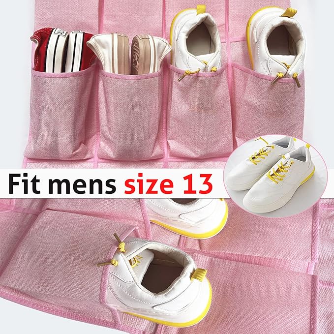 homyfort Pink Shoe Organizer Over the Door for Girls Women Kids Room,Hanging Shoe Rack Organizer for Closet Door,Zapateras Storage Holder with 24 Large Pockets & 4 Sturdy Hooks for Shoes,Slippers