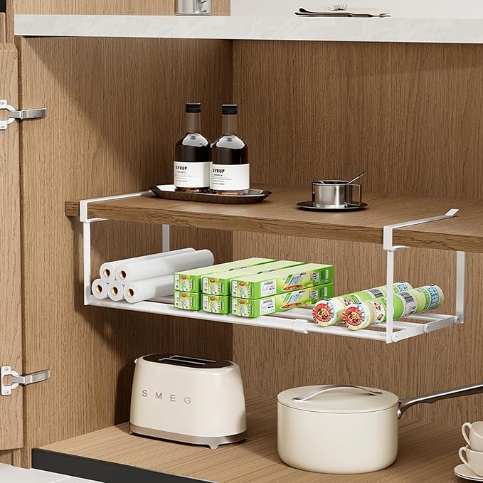 UFORU Expandable Hanging Shoe Rack Organizer for Closet, Adjustable Shoe Rack Under Cabinet Shelf, Versatile Under Shelf Storage for Kitchen, Book, Clothing Storage and Organization(White,2PCS)