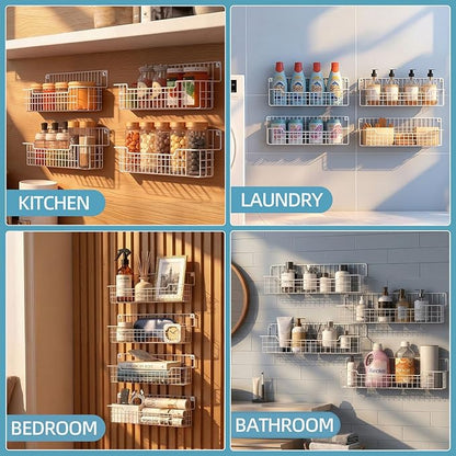 Spice Rack Wall Mount 4 Pack, Metal Wall Mounted Spice Rack Organizer for Cabinet Door & Pantry, Space-Saving Kitchen Spice Rack Shelf, White