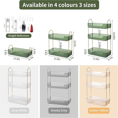 YCIA&DONE Bathroom Organizer Countertop, Makeup Storage, Skincare Cosmetic Tray Shelf, Perfume Holder Rack for Vanity Counter, Large Capacity, Easy to Install, Clean, 3 Tiers, Vintage Green