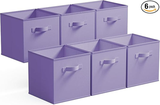 GRANNY SAYS Cube Storage Bins, 11 Inch Cube Storage Organizer, Fabric Collapsible Storage Bins, Durable Storage Cubes for Shelves, Closet, Lavender Purple, 6-Pack