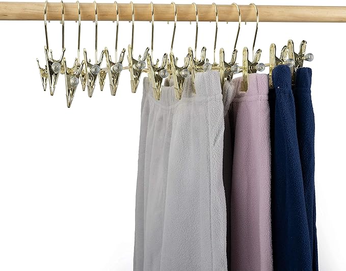 13.8" Gold Metal Pants Trousers Hangers, 60-Pack, Skirts Adjustable Clips Bottom Organization Display Clothes Hanger Display Storage (60 Pack)