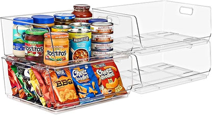 Sorbus Stackable Storage Bins Open Front - Clear Stackable Storage Bins - Pantry Bins for Storage and Organization - Acrylic Stackable Bins for Kitchen - Clear Pantry Organizer Bins (Large 4 Pack)