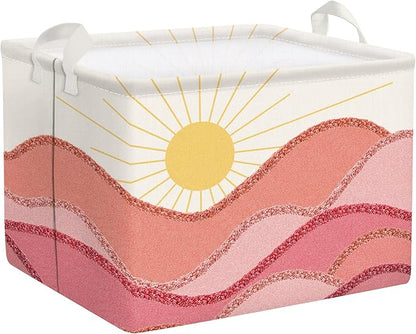 Clastyle Pink Boho Pool Towel Beach Blanket Basket Summer Sunrise Holiday Outdoor Storage Bin Rectangle Collapsible Clothes Toy Book Shelf Basket