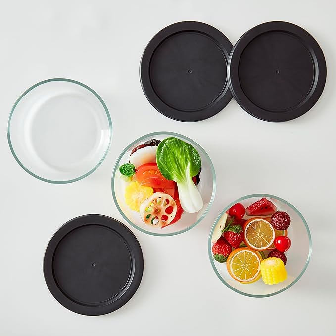 6-Piece Glass Food Storage Containers Set (3 Containers + 3 BPA-Free Lids) | 4-Cup, Leakproof | Microwave, Freezer, Oven & Dishwasher Safe | Ideal for Meal Prep & Pantry Organization, Black