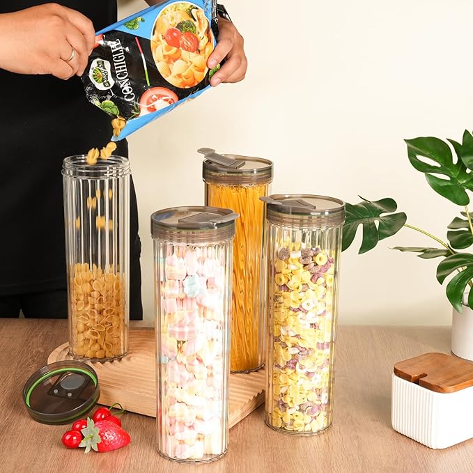 Tall Spaghetti Pasta Storage Container - 48oz Clear Pasta Holder Airtight Spaghetti Container Storage with Lid for Kitchen Pantry organize Linguini Lasagna Noodle Oats Coffee beans Rice Flour Oatmeal