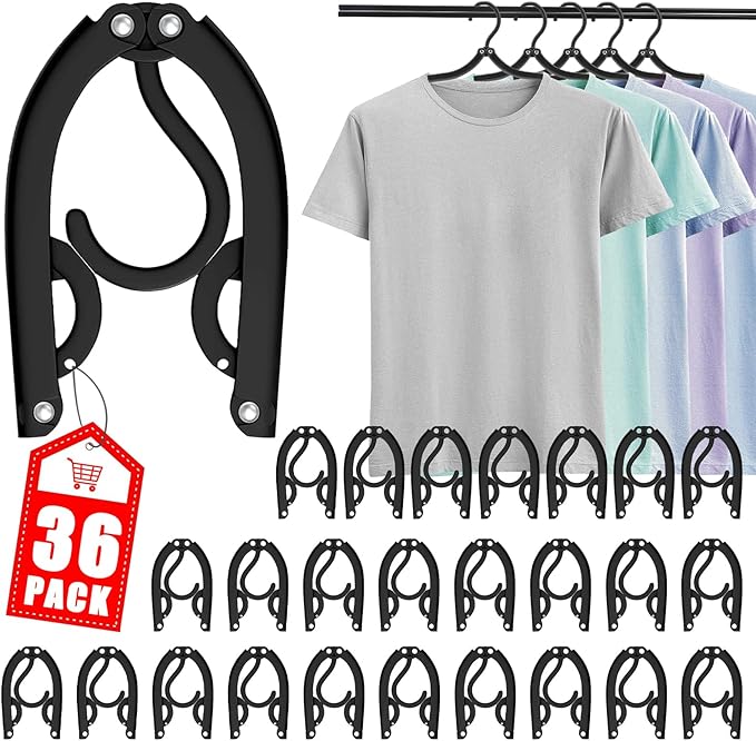 36 PCS Travel Hangers - Cruise Ship Essentials Portable Folding Clothes Hangers Travel Essentials Foldable Clothes Drying Rack for Travel (Black)