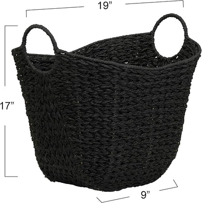 Household Essentials Paper Rope Basket with Handles, Natural Woven Woven Storage Basket, Great for Decoration or Organization