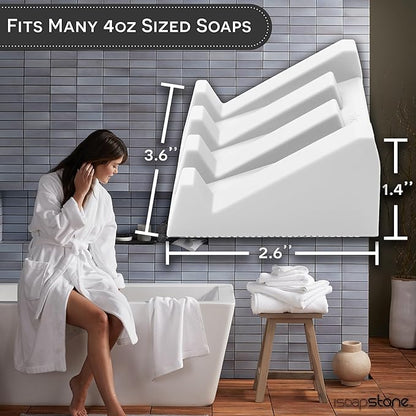 Silicone Soap Dish (USA Patented) Self Draining Bar Soap Holder for Shower Bathroom Sink, Drying Soap Dish Tray Kitchen Sponge Holder Easy Cleaning Soap Saver Mat (Pure White, 2)